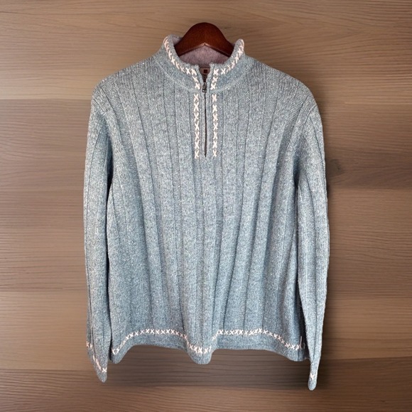 Woolrich Sweater 1/4 Zip Pullover Embroidered Mock Neck Wool Blend Aqua NWT - Picture 1 of 11